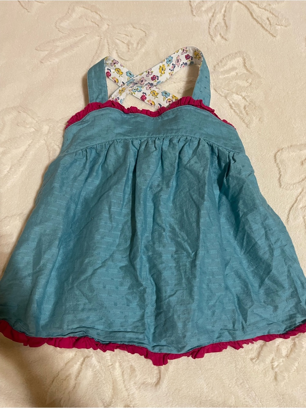 Matilda Jane Teal Top with Pink‎ Ruffle Trim size 6